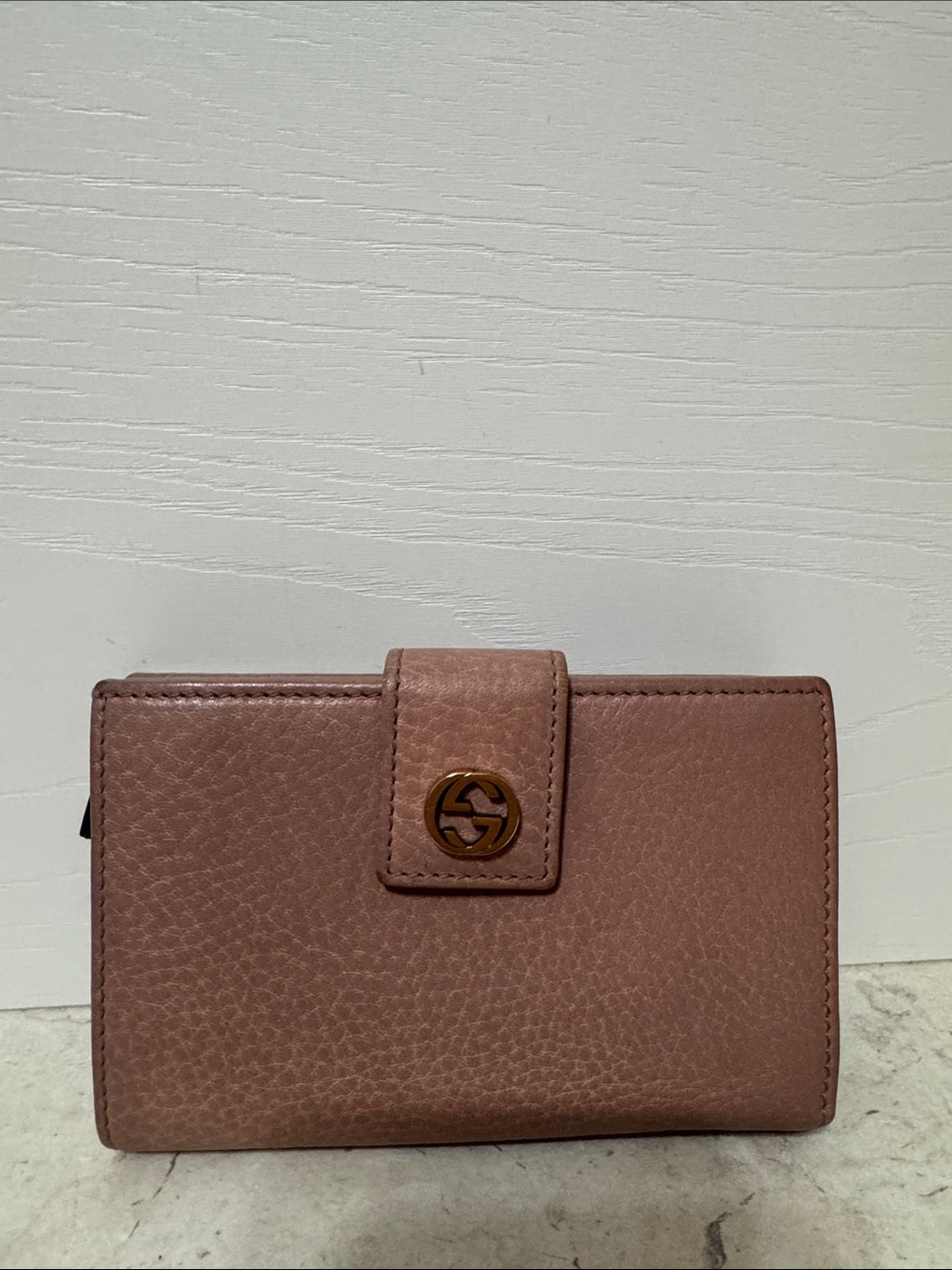 Gucci Rosewood Leather Snap Wallet with Gold Logo